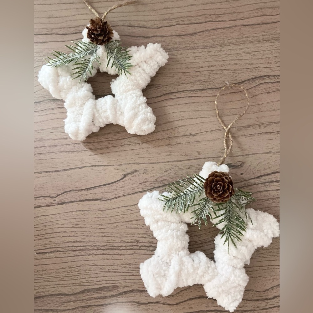 Cozy Chenille Star Ornament with Winter Greenery
